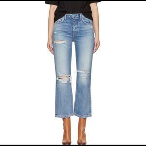 GRLFRND Linda sz 24 High Rise Crop 24” Flare Button Fly Distressed Mom Jeans